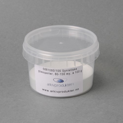 Syntetiske glassperler, 80-150 my, à 100 g