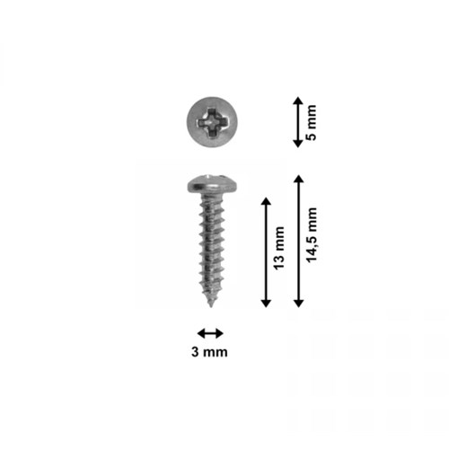 Skruer, panhead, forzinket 3,0 x 13mm, 100 stk